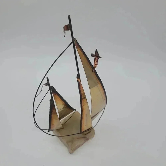 VTG Brass Sailboat Metal Sculpture MCM Nautical Statue Signed Mario Jason - Picture 2 of 11